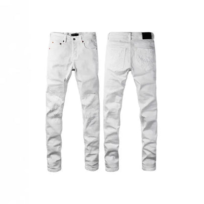 Men's black slim fit stretch skinny jeans with button-fly opening and straight leg design