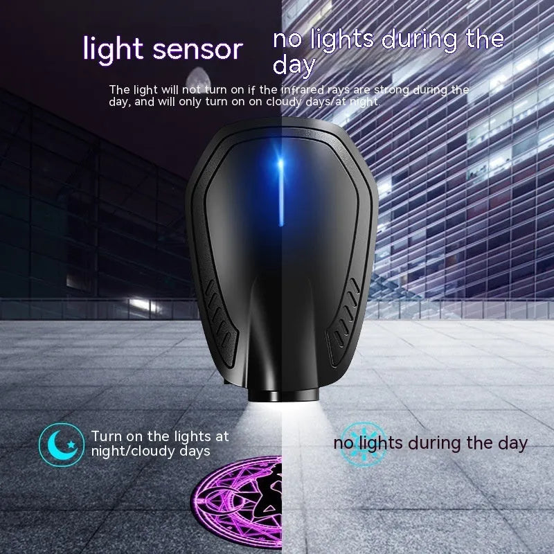 Black car ambient light laser projector unit with electronic components for vehicle installation