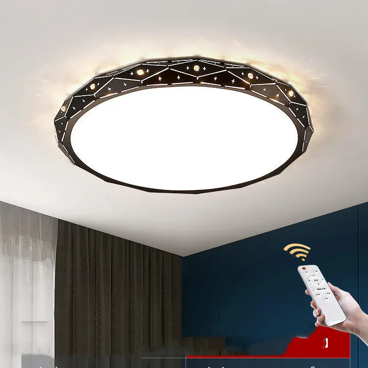 Round black iron frame LED ceiling lamp with dimming control for living room installation
