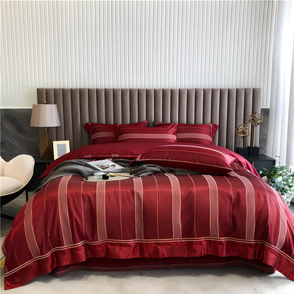 Pure cotton duvet cover with geometric jacquard pattern in Nordic style, showing embroidery texture detail