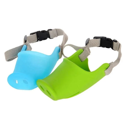 Green and blue silicone dog anti-bite mouth cover for long-snouted pets in two sizes