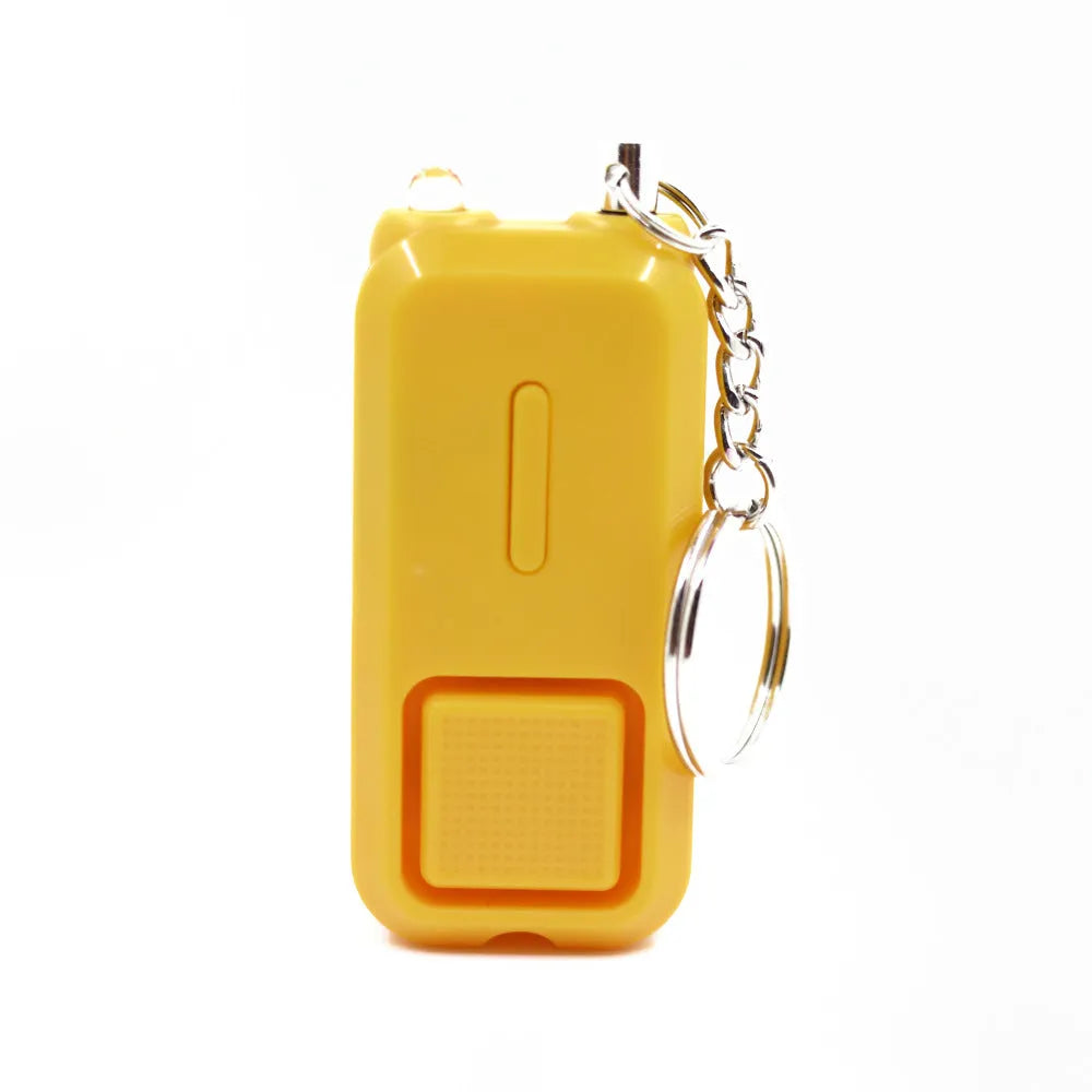 Compact personal safety alarm in five colour options showing 65x30x12mm dimensions