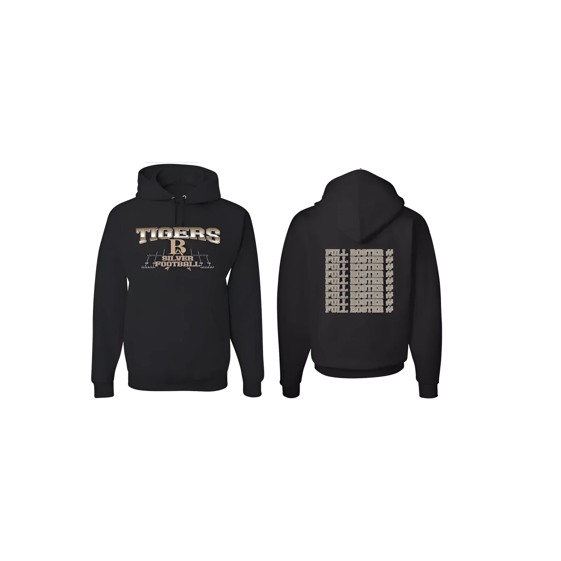 Black men's pullover hoodie with drop-shoulder sleeves and long sleeves on a mannequin.
