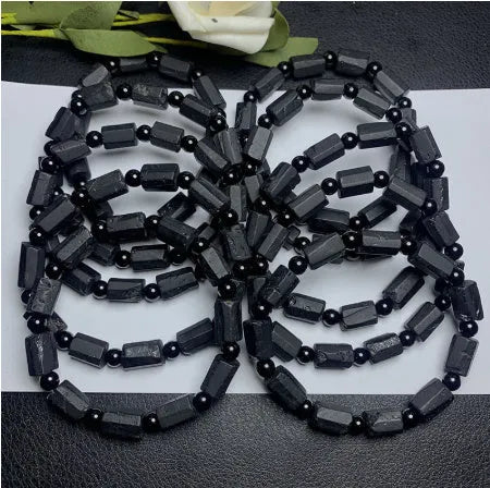 Natural black tourmaline rough stone bracelet with 10mm size and approximately 8.5-9mm beads