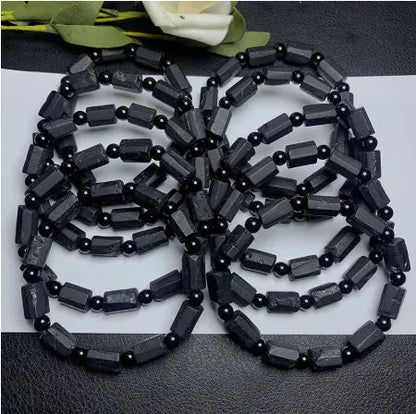 Natural black tourmaline rough stone bracelet with 10mm size and approximately 8.5-9mm beads