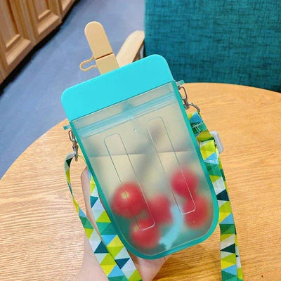 Summer children's water cup with anti-leak straw in pink, blue, yellow, and purple