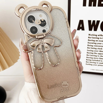 Electroplating glitter phone case with lucky bear bracket and crossbody bag element in Dark Night Purple, Gold or Pink
