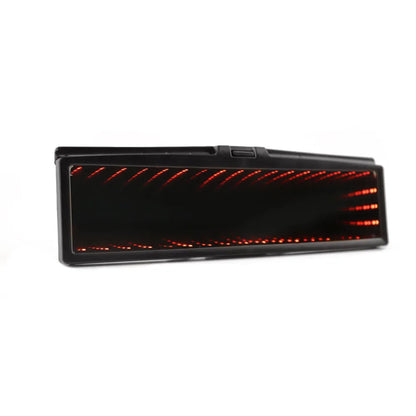 280mm wide flat car rearview mirror with anti-glare coating and coloured LED lighting frame in blue.