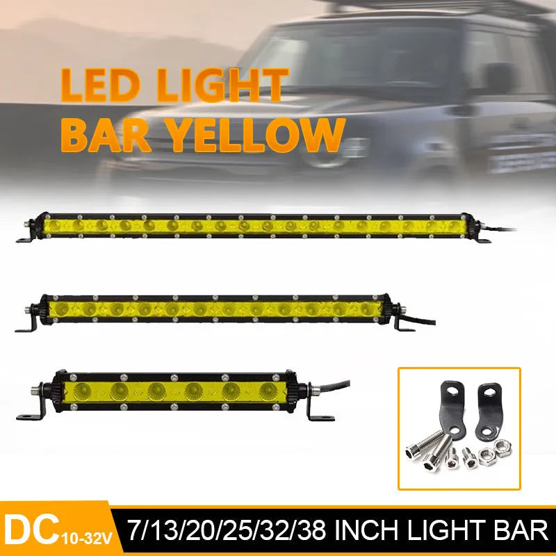 25-inch long aluminium single row LED light bar with mounting brackets and screws.