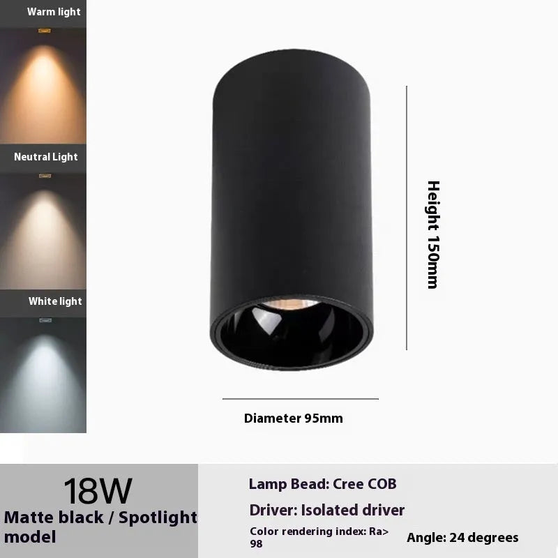 LED surface mounted spotlight in aluminium, 75 x 100mm to 115 x 160mm, 12W to 24W, White Black or All Black, anti-glare