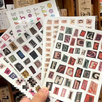 English letters and numbers symbol label stickers set showing alphabet collections and week words for organisation