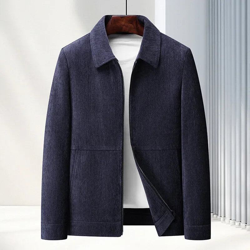 Men's slim-fit casual jacket in polyvinyl alcohol fibre fabric, available in black, caramel, dark blue, brown for middle-aged leisure wear