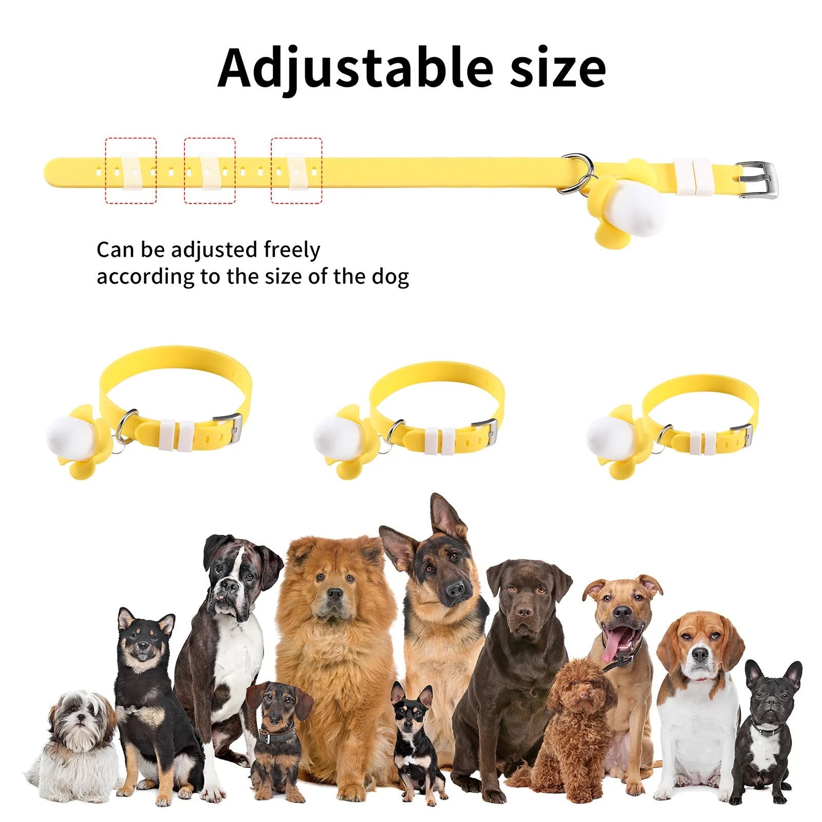 Yellow banana-shaped dog collar light with geometric patterns, USB rechargeable with luminous and sounding functions