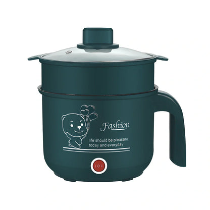 Emerald green electric cooker with stainless steel pot and dual-layer cooking capability