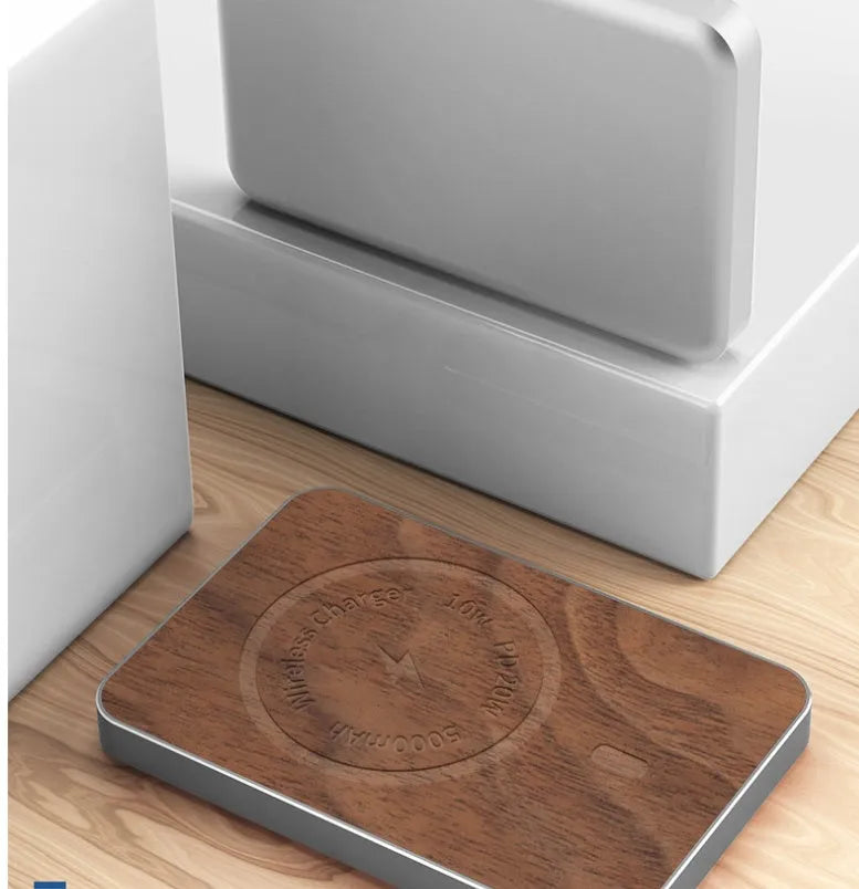 Khaki aluminium alloy wireless charging power bank with magnetic suction and USB port