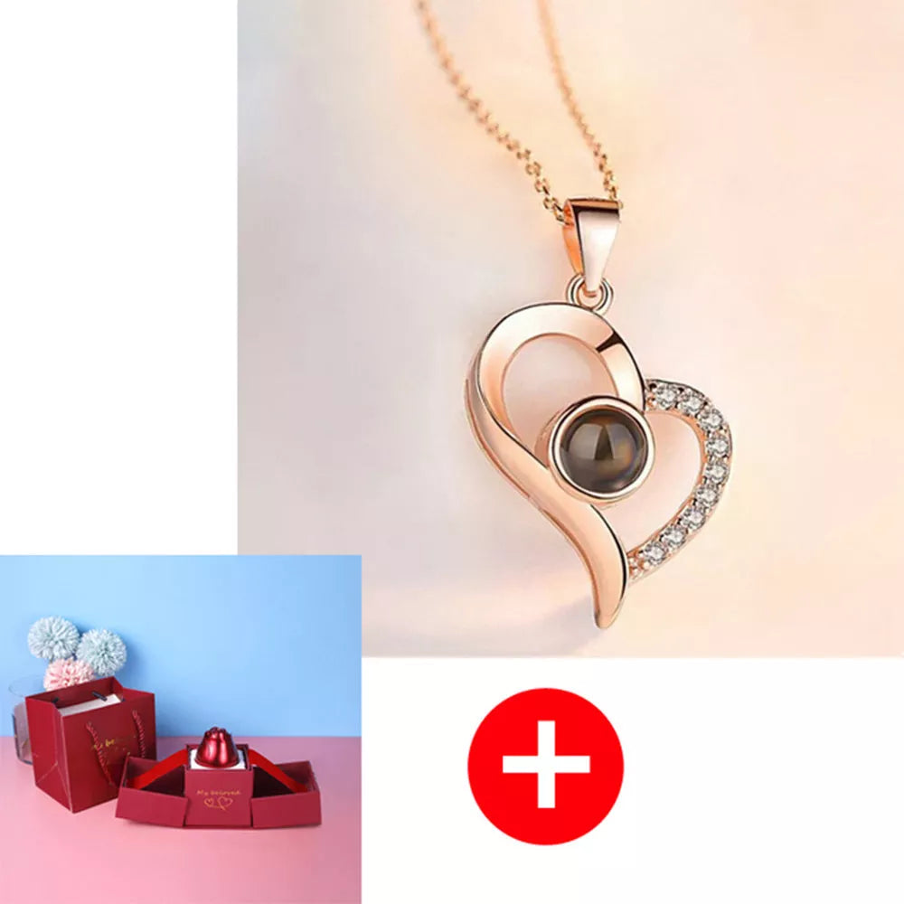 Valentine's Day Metal Rose Jewelry Gift Box Necklace with adjustable crystal necklace and maroon gift box