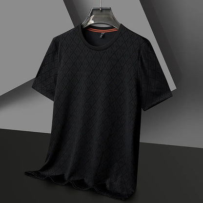 Men's loose fit round neck short sleeve t-shirt in ice silk fabric, shown in a solid colour.