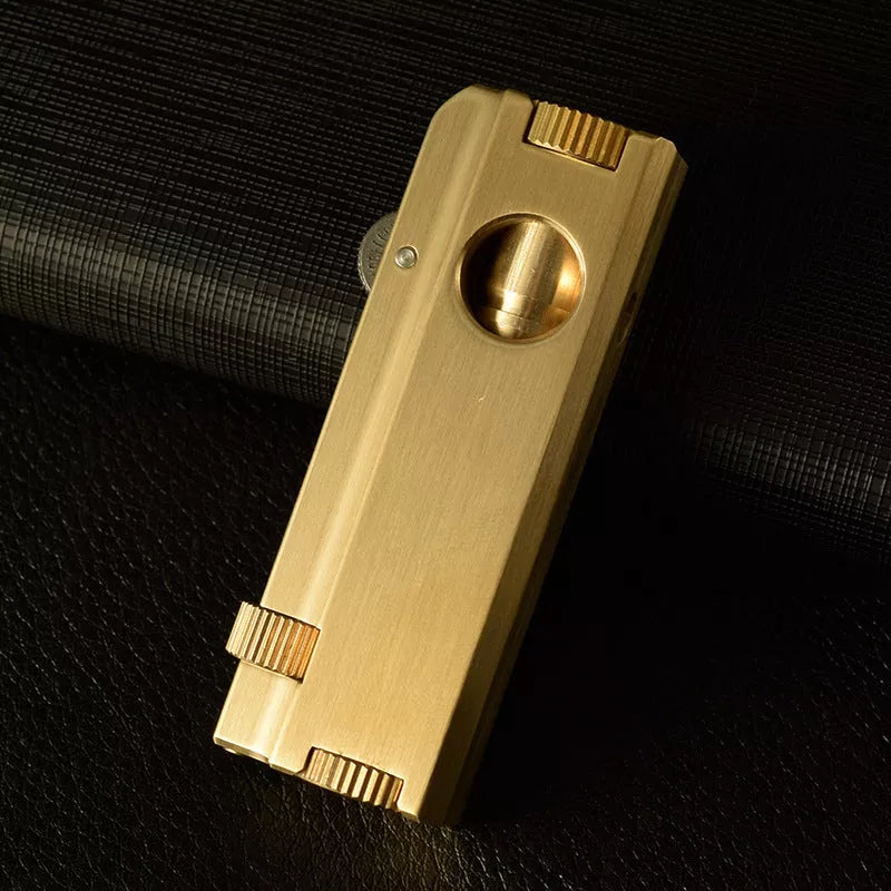 Vintage brass heavy duty trench lighter with kerosene fuel, showcasing classic design and durability