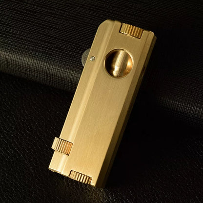 Vintage brass heavy duty trench lighter with kerosene fuel, showcasing classic design and durability