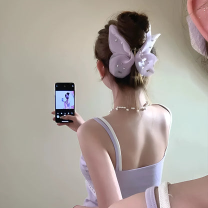 Tulle butterfly hair grip barrette in French retro design available in five solid colours
