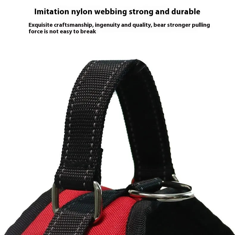 Explosion-proof polyester dog chest harness in black with saddle chest strap for medium and large dogs, sizes XS to XL