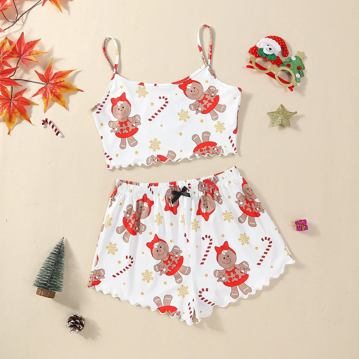 Christmas women's milk silk pajamas two-piece set with festive designs