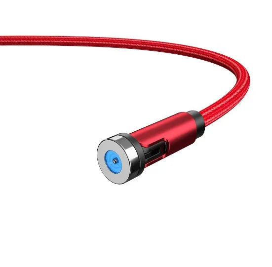 Essager black magnetic USB charging cable with 540-degree rotating connector showing LED light and nylon braiding