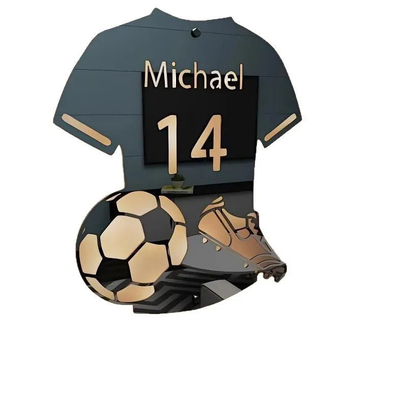 Personalised LED football jersey mirror light with acrylic shell and remote control, available in three sizes
