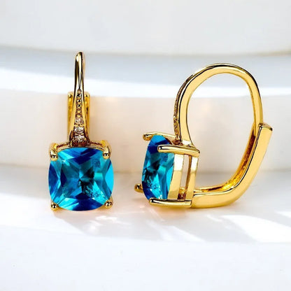 Square zircon inlaid geometric ear hooks in Korean style with electroplated finish