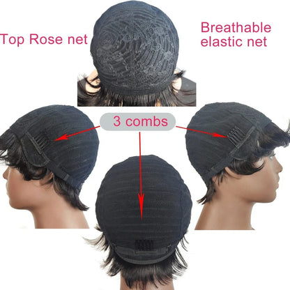 Deep curly fringe human hair wig with bangs, 12-inch length, showing adjustable headgear and even bangs design