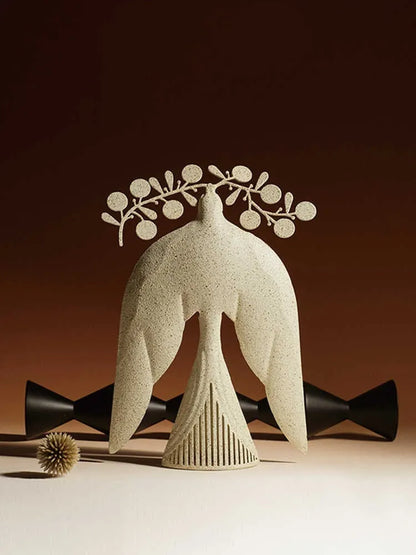 Handmade iron flying bird ornament measuring 240mm tall with ancient Chinese style details on wooden surface