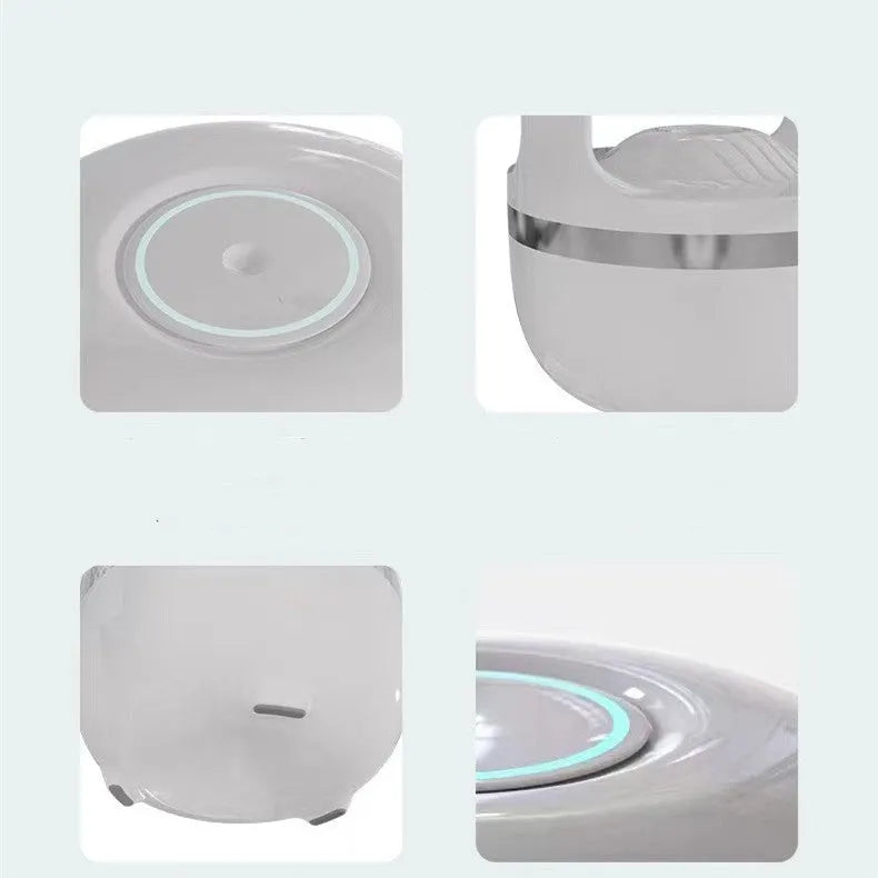 Round anti gravity water drop humidifier in black or white, 120x120x229mm, with atmosphere lamp and USB power.