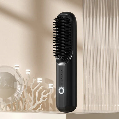 Wireless anion hair straightening comb in beige colour with Type-C charging port