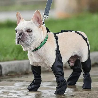 Adjustable waterproof dog boots with non-slip soles in black