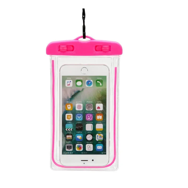 Transparent waterproof PVC phone case with luminous properties for outdoor sports protection