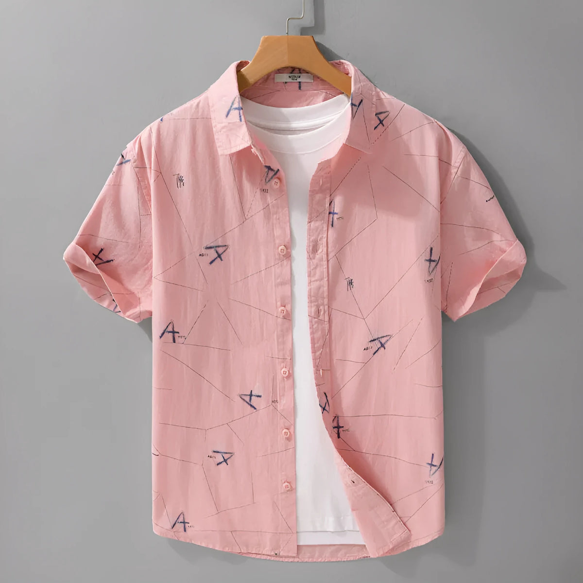 Pure cotton short sleeve cardigan shirt with simple letter print design in light green