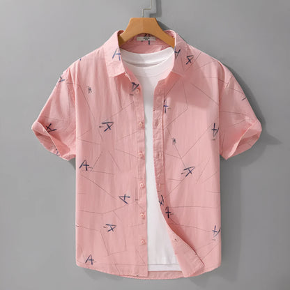 Pure cotton short sleeve cardigan shirt with simple letter print design in light green