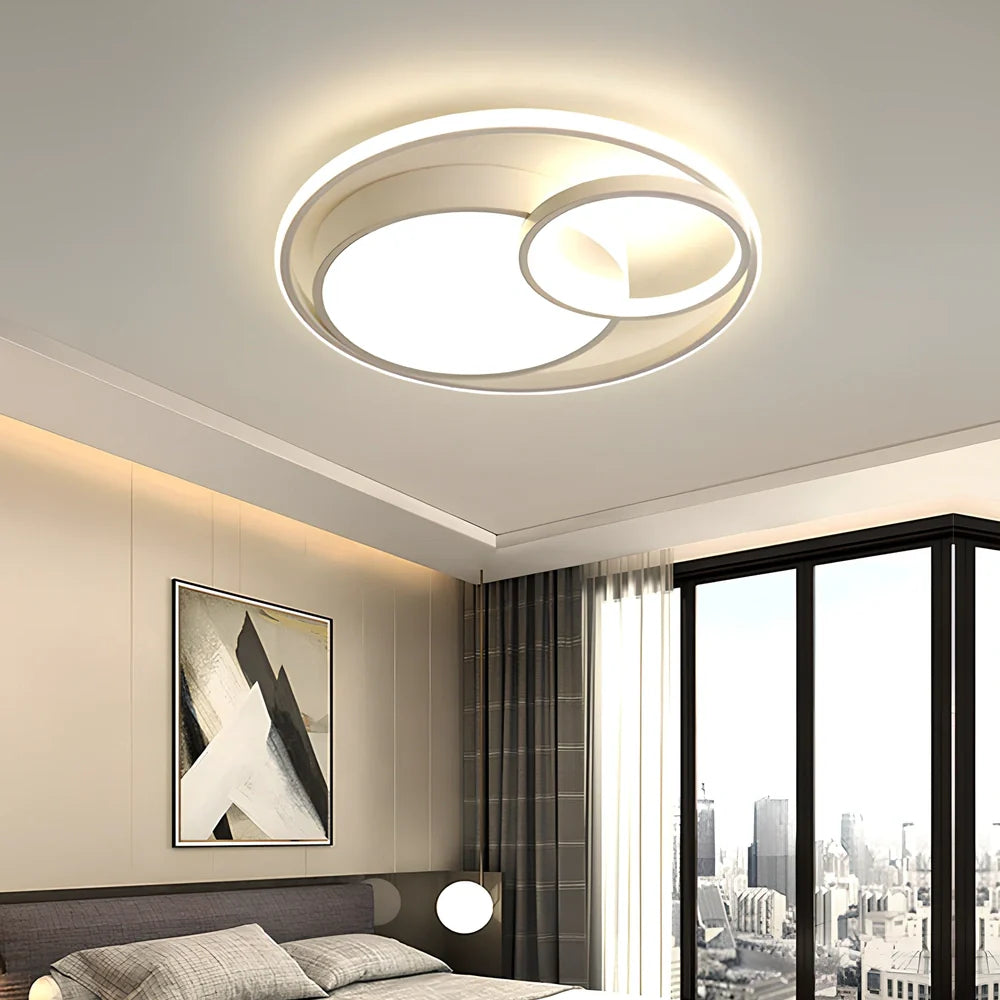 Nested round wrought iron chandelier in black 50cm with LED warm light dimming for living room, 10-15㎡ coverage