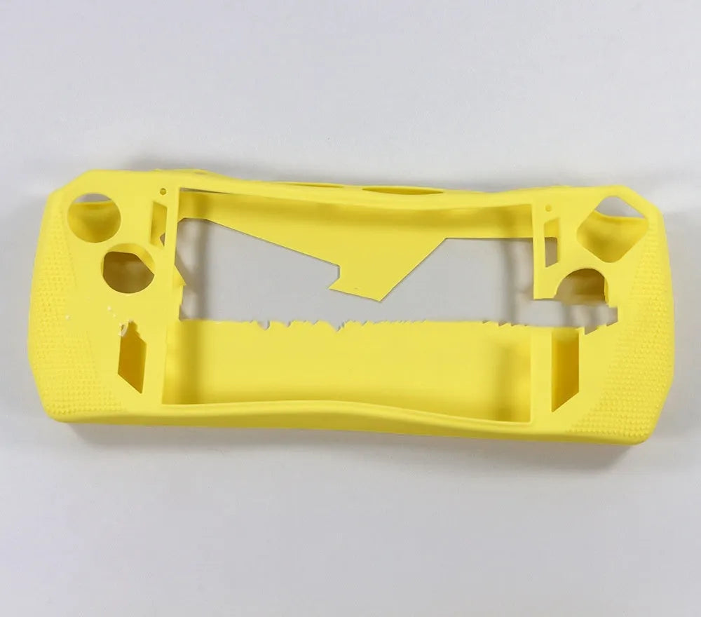 Plastic game console case with drop protection, shown in black, blue, pink, red, white, or yellow