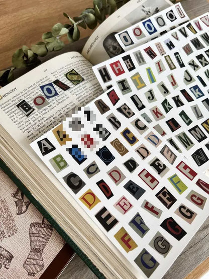 English letters and numbers symbol label stickers set showing alphabet collections and week words for organisation