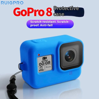 GoPro Hero8 Black silicone protective sleeve with anti-lost carrying strap in blue