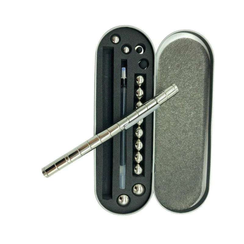 Modular magnetic pen with erasable ink, stress-relieving fidget features, and interchangeable components