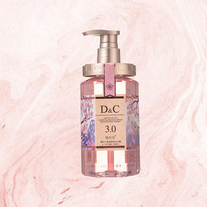 Cherry blossom shampoo, hair mask, and shower gel wash suite set with 500ml bottle.