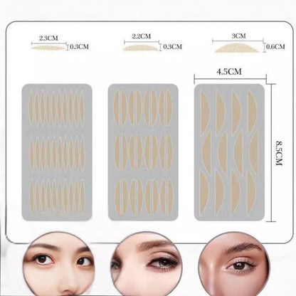 Box of no glue eyelid stickers in non-woven fabric, showing L, M, and S size options.