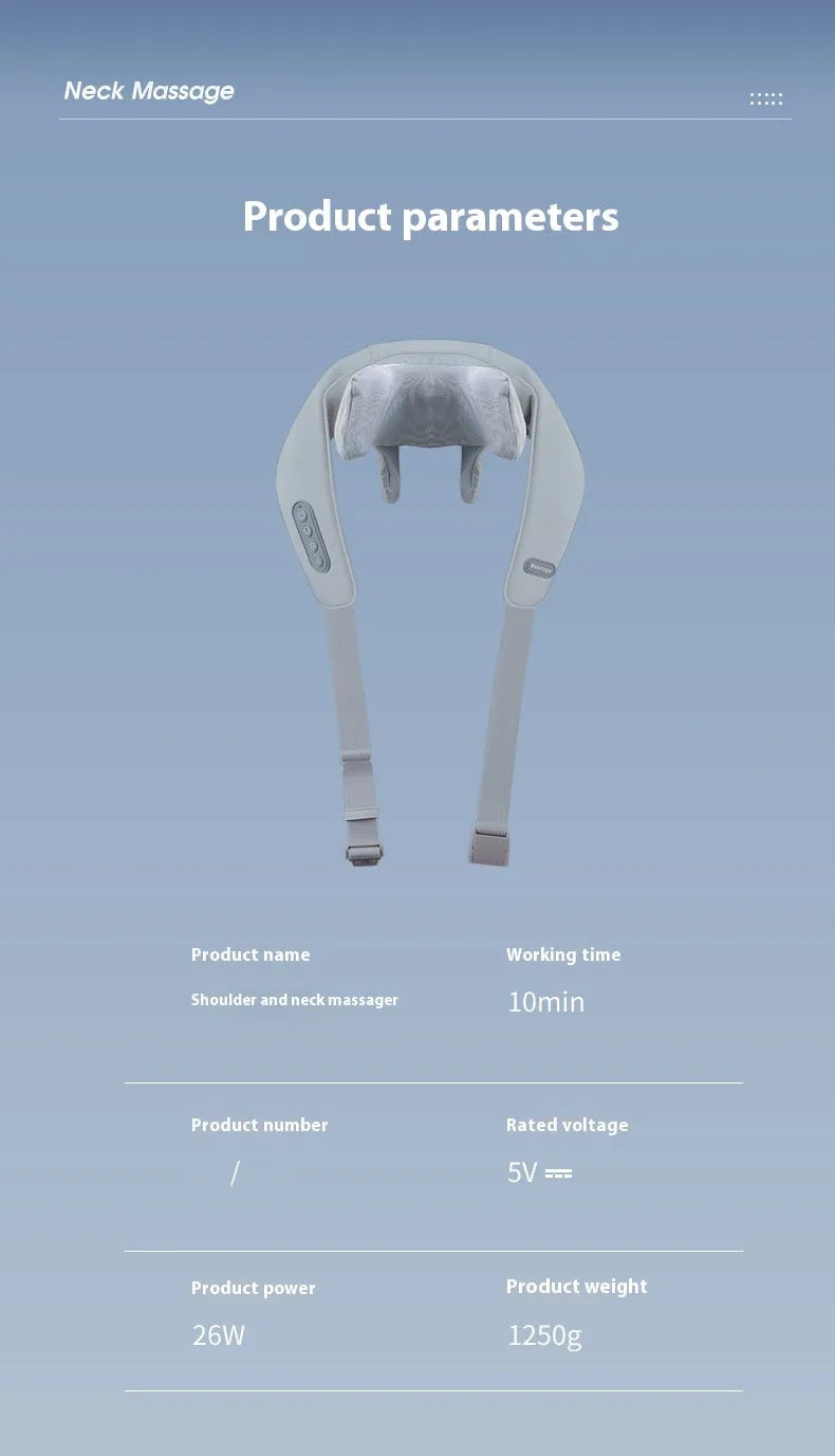 Grey elastic fabric USB rechargeable neck and back massage instrument