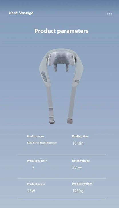 Grey elastic fabric USB rechargeable neck and back massage instrument