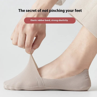 Men's invisible seamless low-cut socks in pure cotton ice silk fabric showing colour options