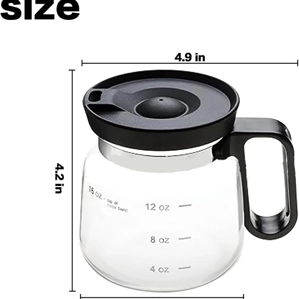 Black glass coffee cup with coffee pot style design, 470ml capacity