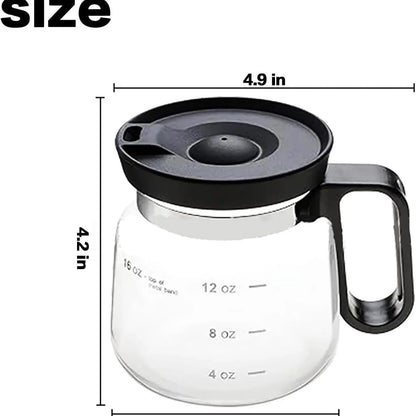 Black glass coffee cup with coffee pot style design, 470ml capacity