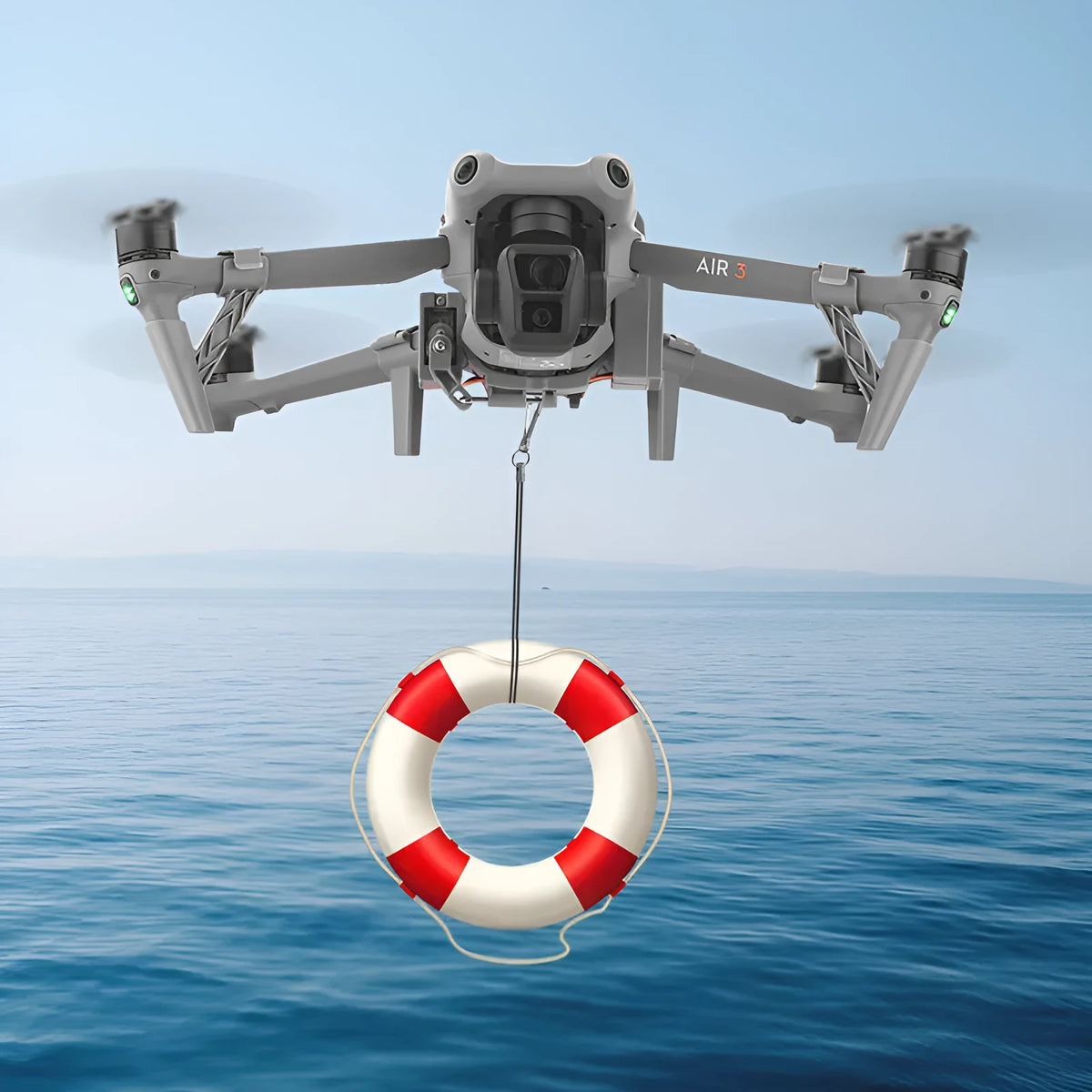 Dark grey ABS drone thrower for DJI Air 3 with USB charging and height extension tripod, 500g capacity.